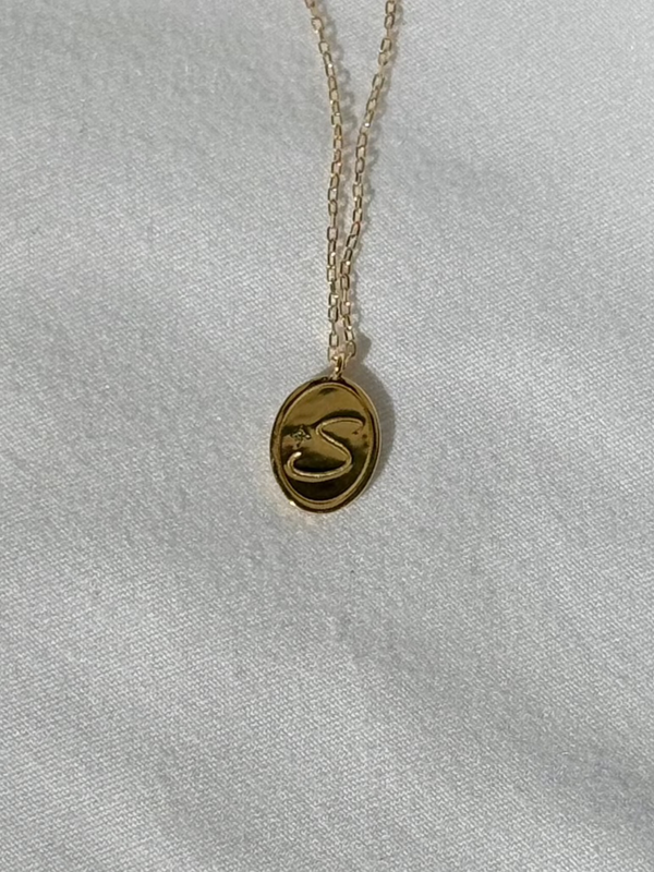 Oval Script Initial Necklace with Diamond